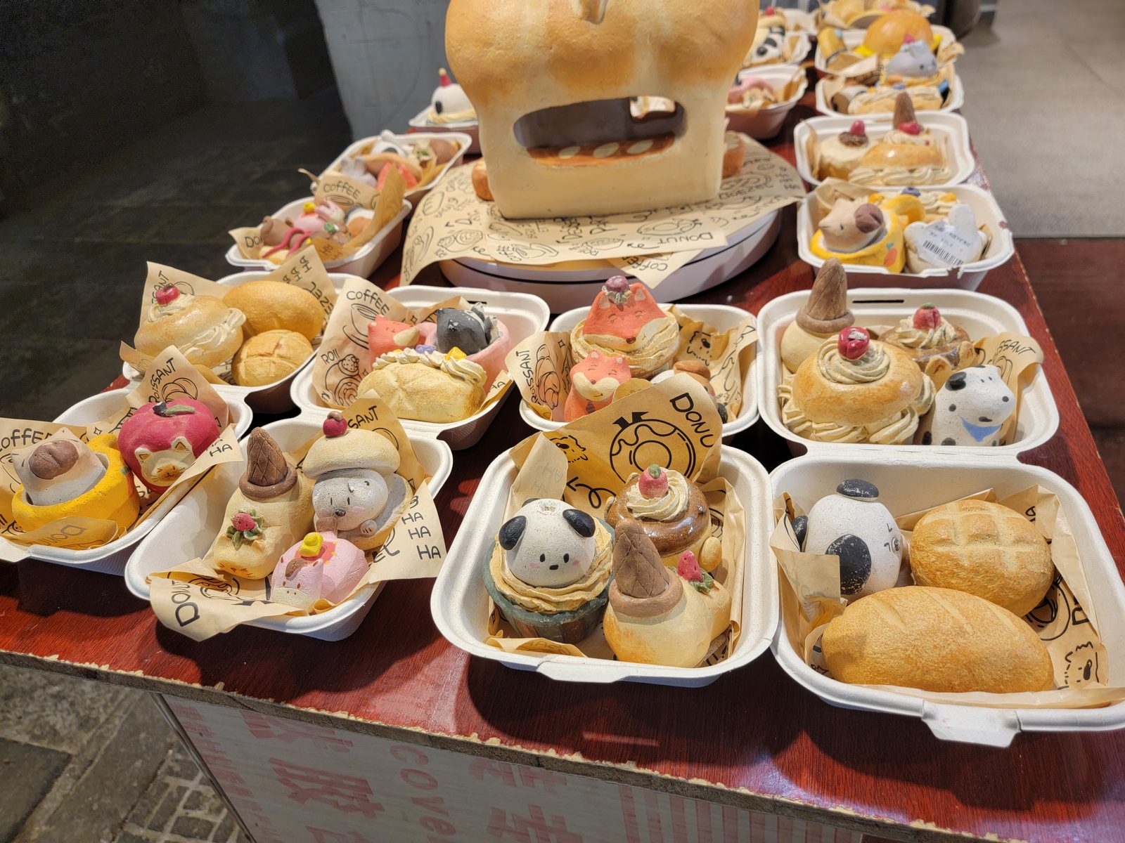 Panda-shaped treats for sale on the street