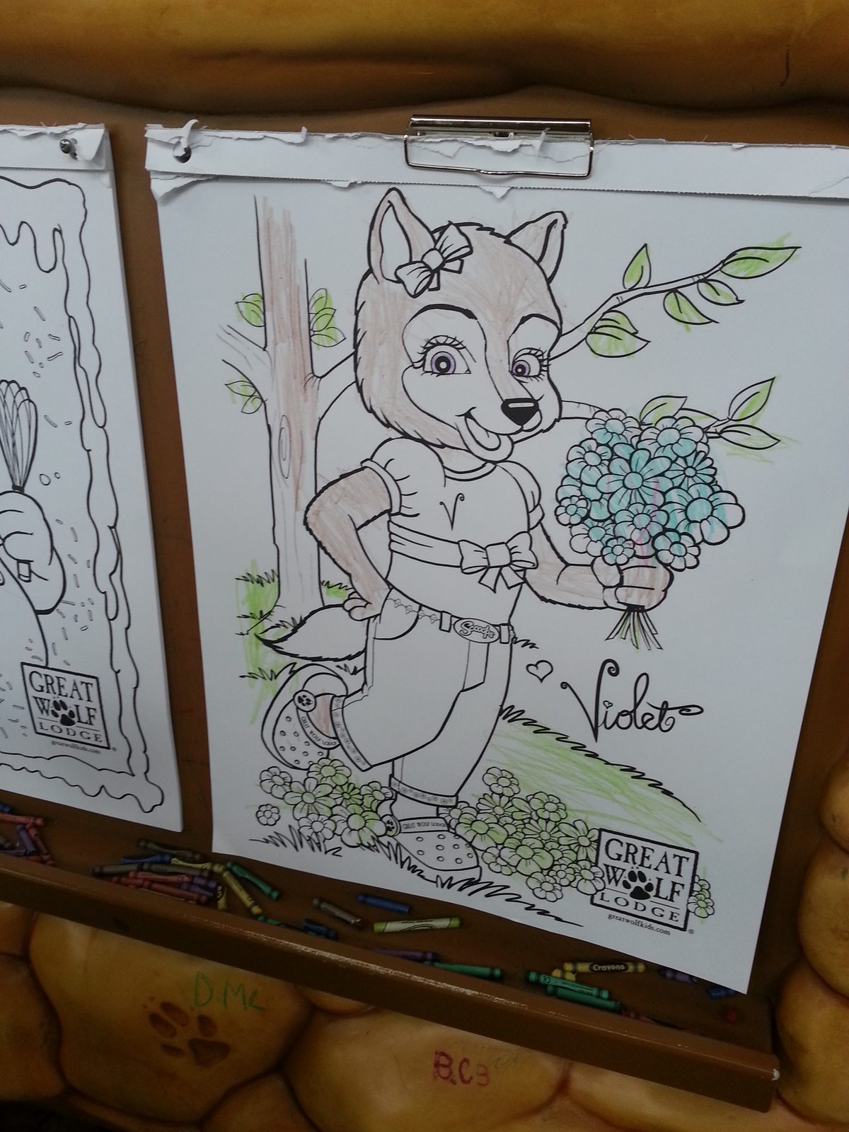 The fox artwork the kids colored together