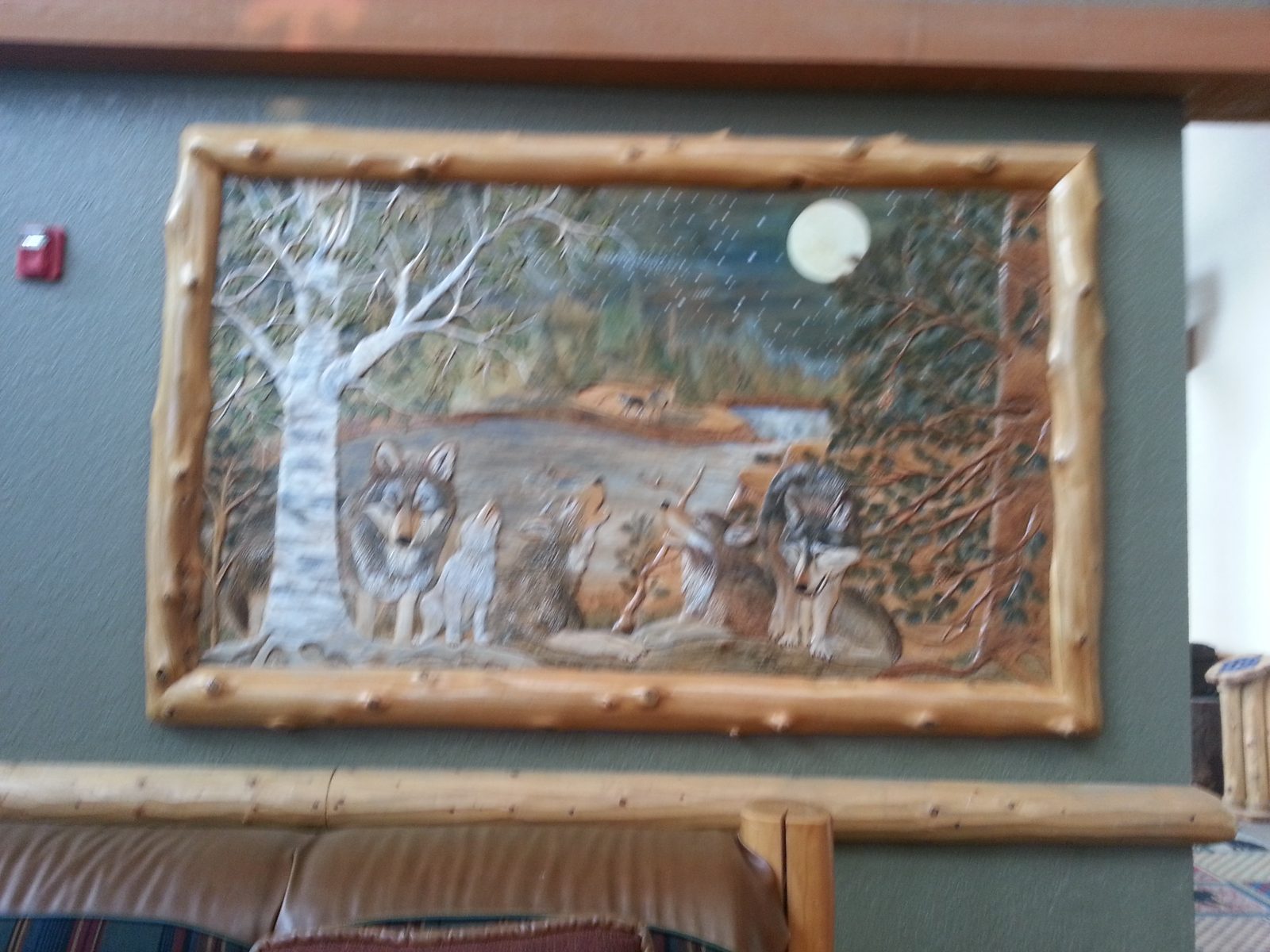 A wolf pack mural in the lobby
