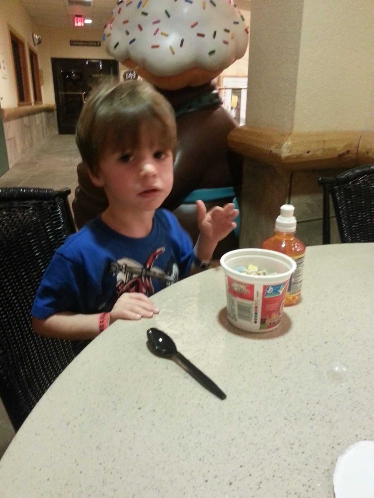 Thomas at breakfast before the lodge wakes up