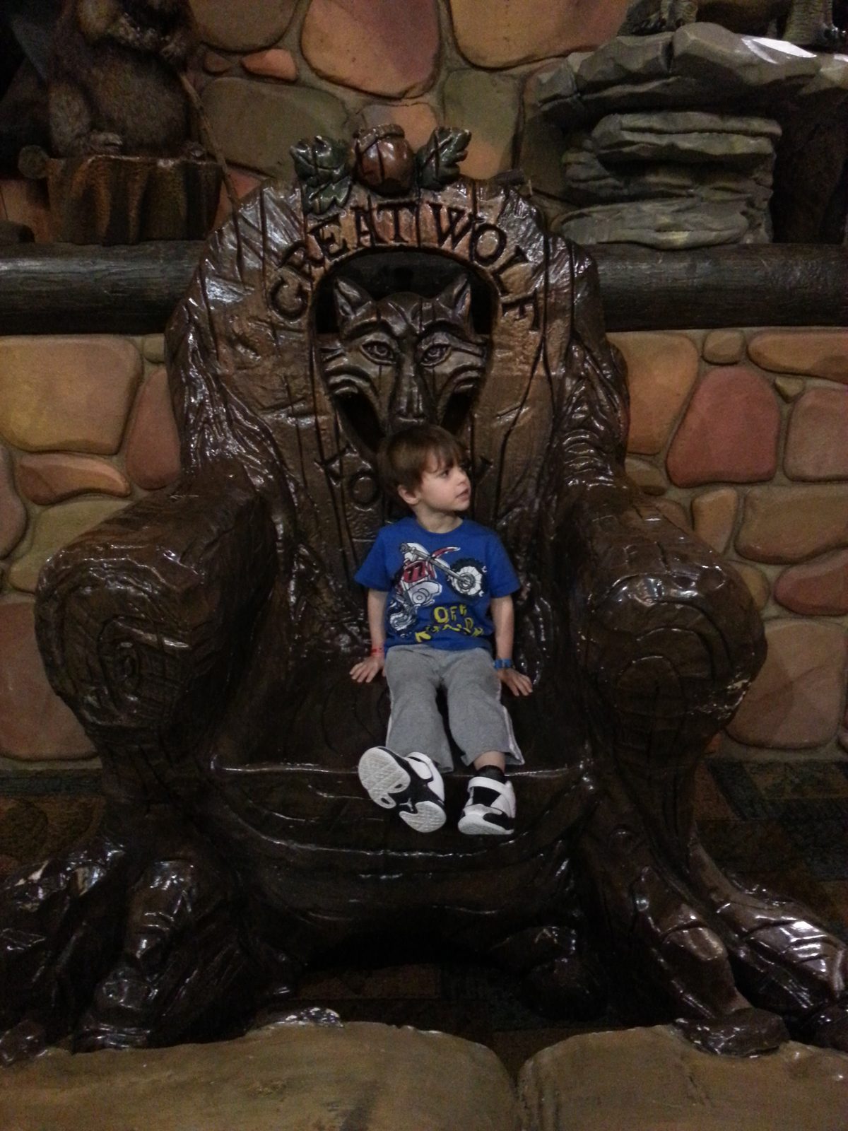 Thomas on the carved wolf throne