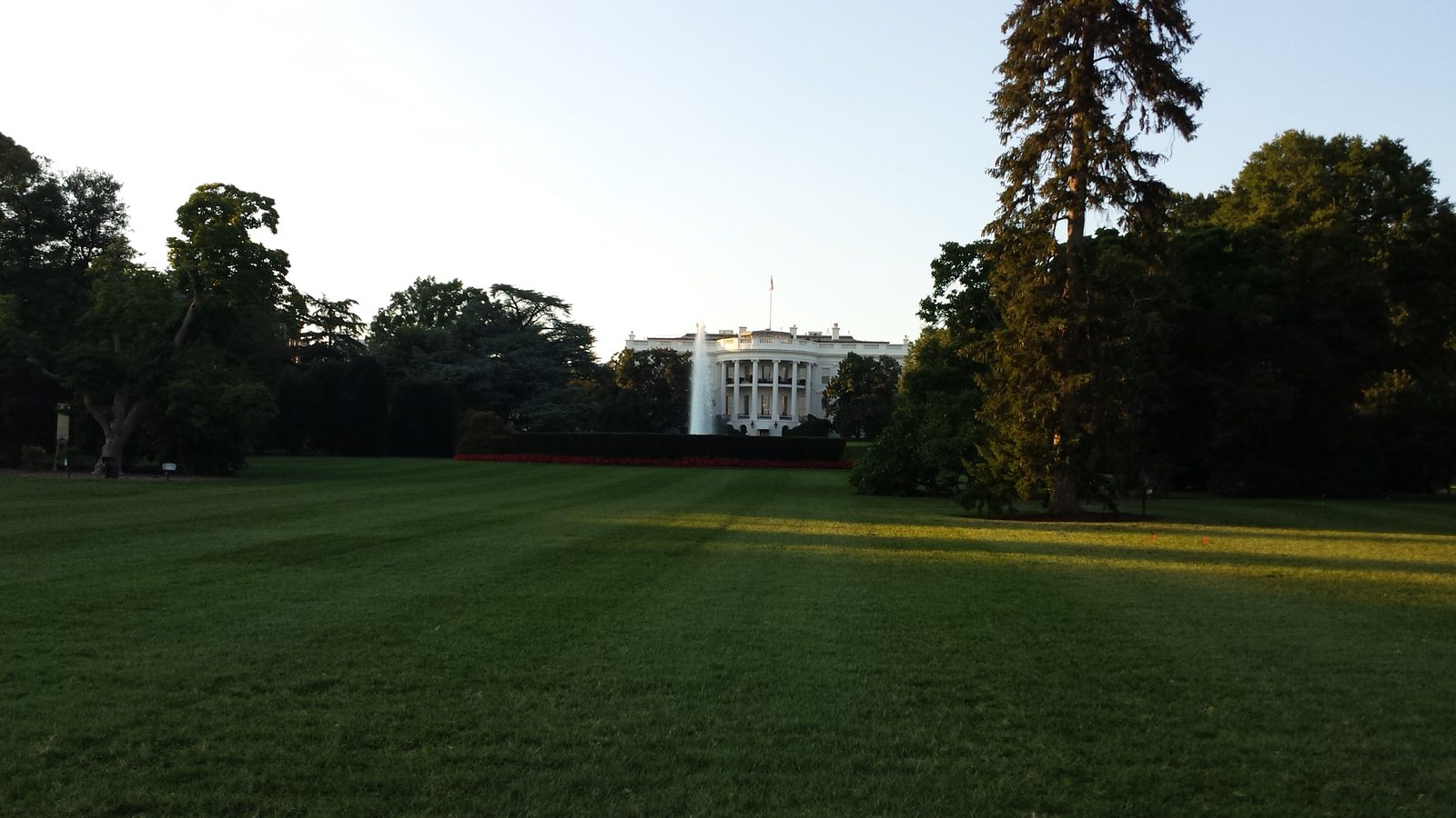 The White House lawn in the evening