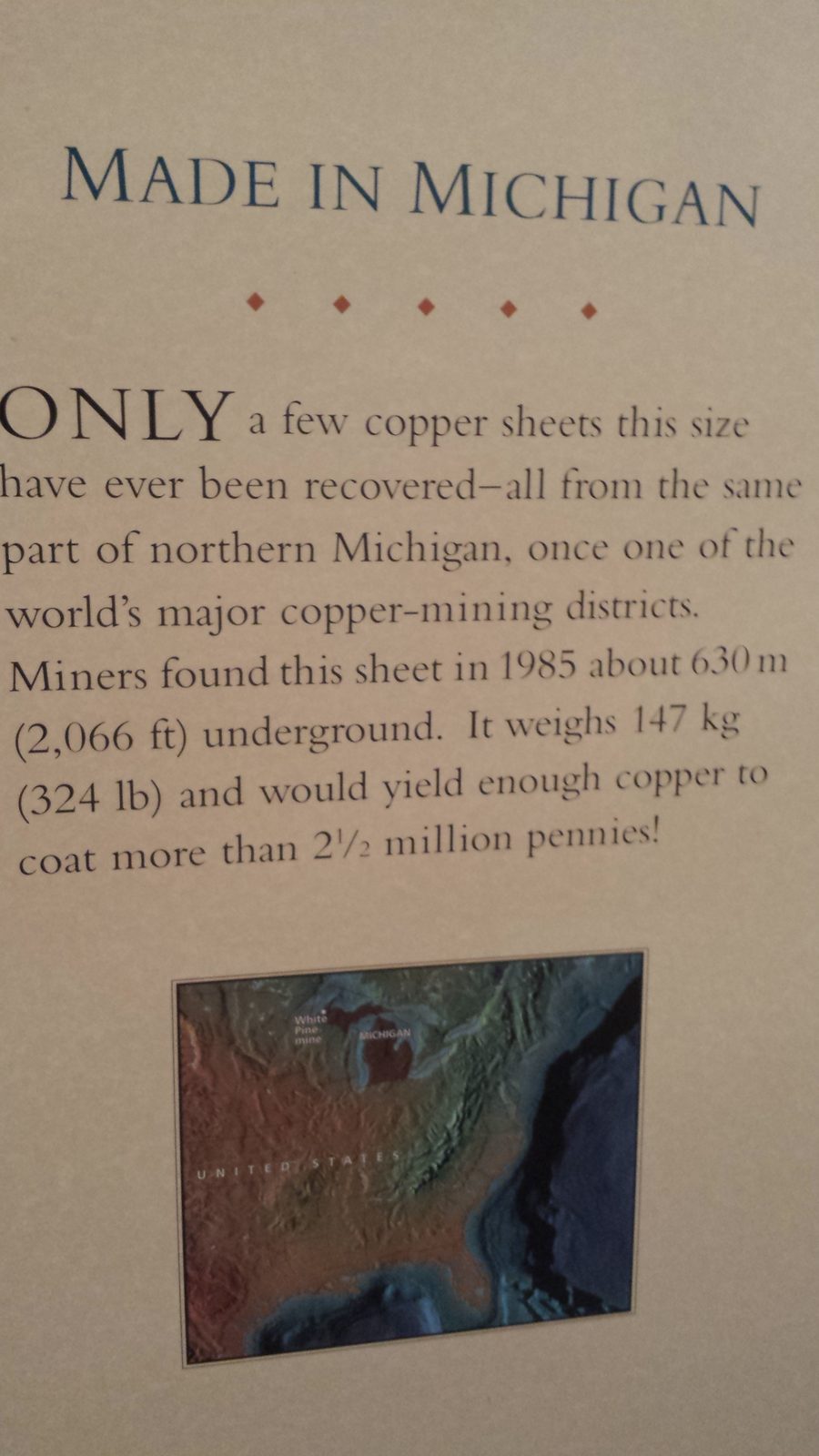 A Michigan copper sheet on display