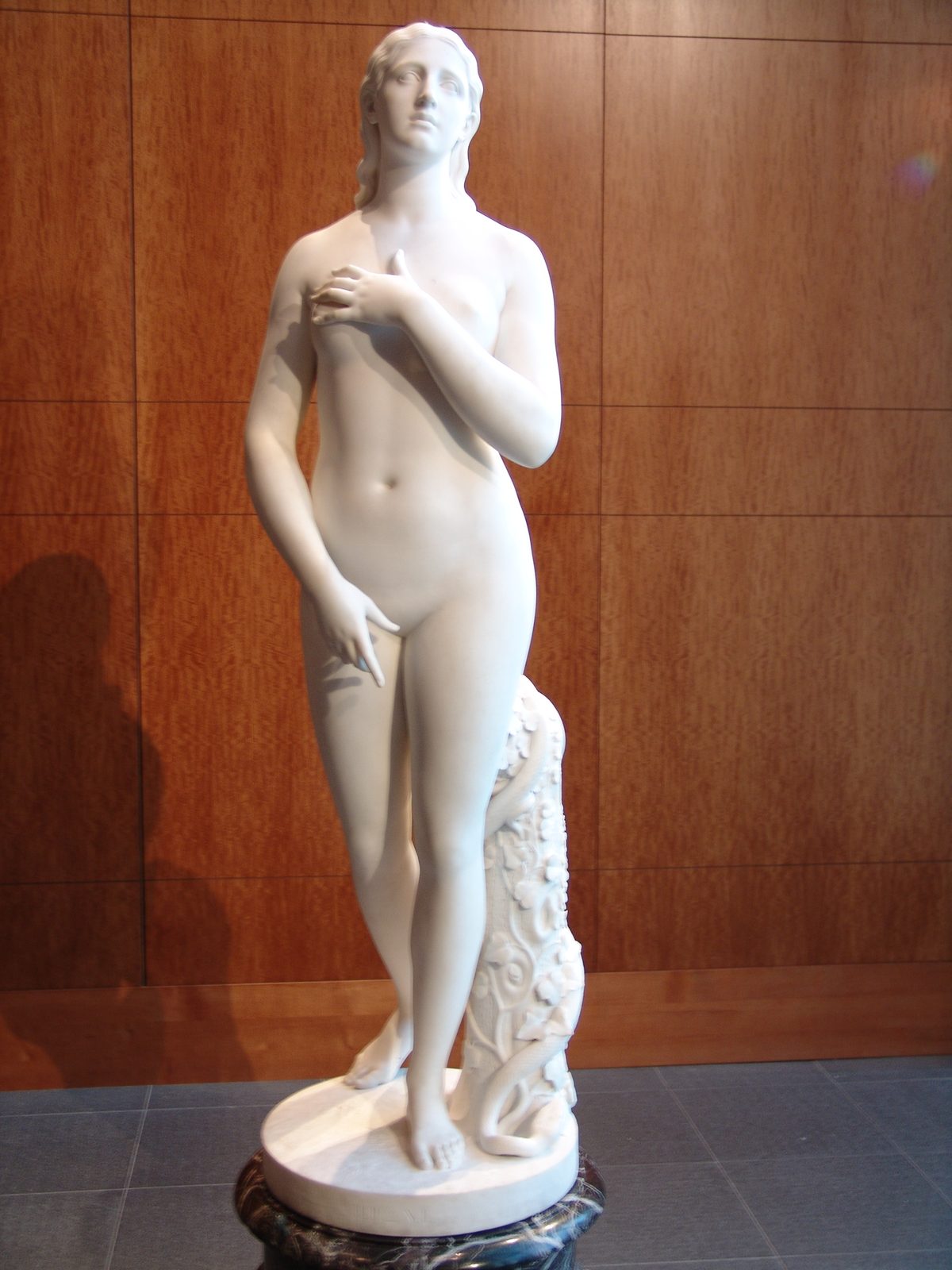 A marble statue in the galleries
