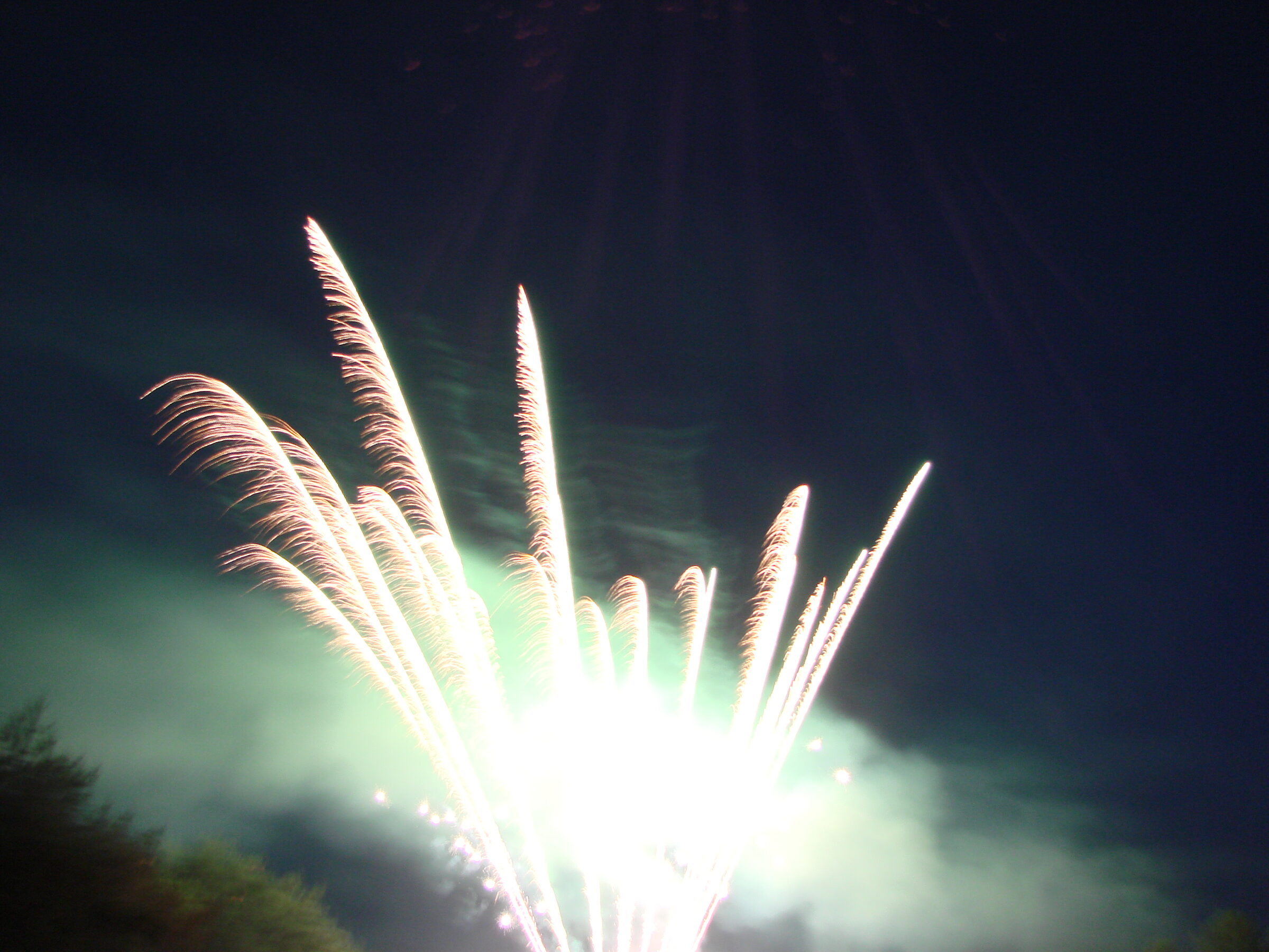 Fountains lighting up the smoke